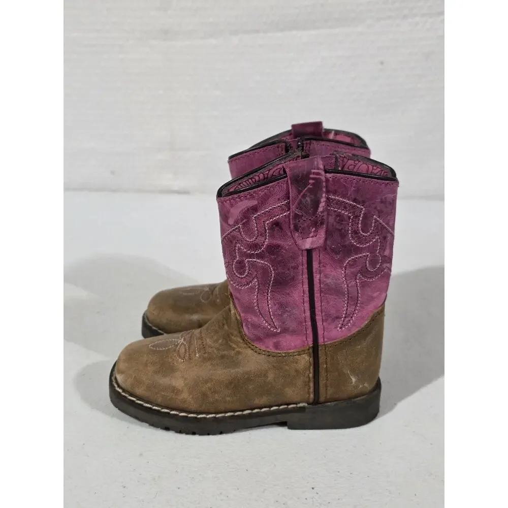 Smoky Mountain Girls Pink Brown Western Cowboy Boots Youth Size 7R Leather
